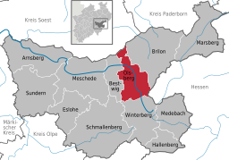 Läget för staden Olsberg i Hochsauerlandkreis