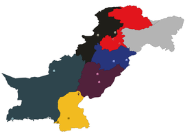 Regional map, Pakistan's cricketing regions coloured: