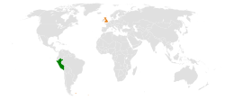 Map indicating locations of Peru and United Kingdom