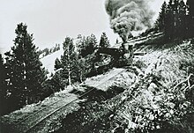 A Shay Locomotive travels up Mine Hill to White Knob.
