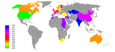 Since the premiere of the U.S. version in Summer 2005, localized adaptations of So You Think You Can Dance have been produced for 39 other countries. So You Think You Can Dance - map of global distribution of franchise.png