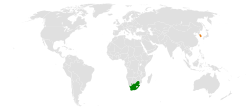 Map indicating locations of South Africa and South Korea