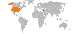 Mapa indicando localização da Síria e dos Estados Unidos.