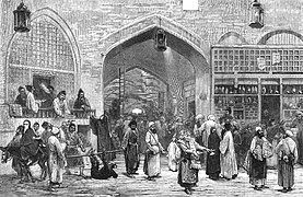 Bazaar in old Tehran, 1873