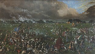 The Texian Army of Sam Houston soundly defeats Mexican forces at the Battle of San Jacinto ending the hostilities of the Texas Revolution. The Battle of San Jacinto (1895).jpg