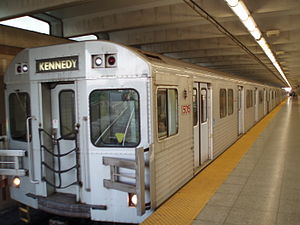 A TTC subway train at Warden station.
