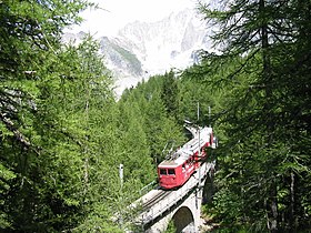 Un train sur le viaduc du Montenvers.