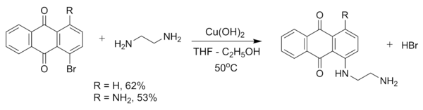 氫氧化銅催化乙二胺與溴蒽醌反應生成氨乙基蒽醌。