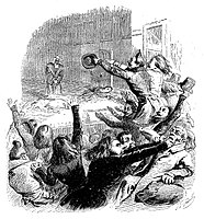 La batalla de Hernani (28 de febrero de 1830). Grabado satírico de J. J. Grandville.