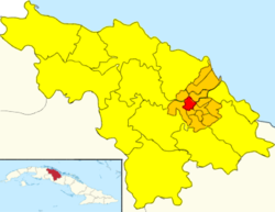 Map of La Quinta (Red) in Camajuaní (Orange) in Villa Clara (Yellow)