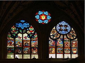 Stained glass windows of Berne cathedral, Swit...