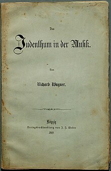 Title page of the second edition of Das Judenthum in der Musik, published in 1869 Wagner Das Judenthum in der Musik 1869.jpg