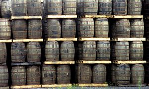 English: Whisky barrels in the Kilbeggan Disti...