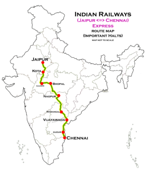 (Jaipur - Chennai) Express route map
