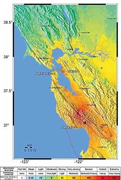 USGS map showing relative shaking intensities