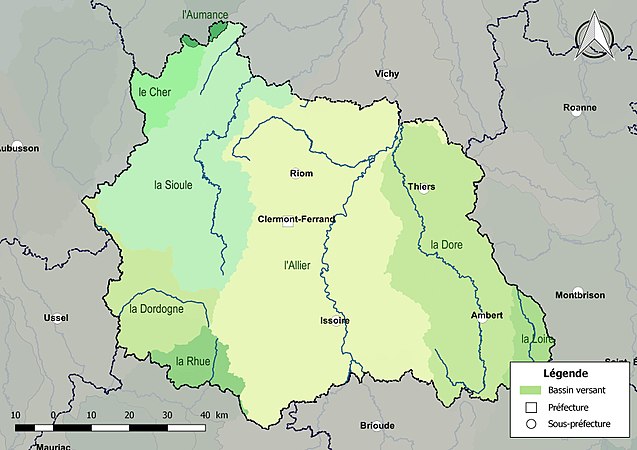 Les principaux bassins versants du Puy-de-Dôme.
