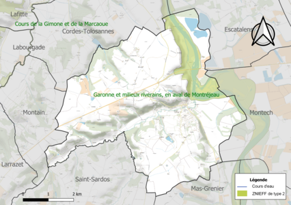 Carte de la ZNIEFF de type 2 sur la commune.