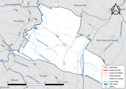 Carte en couleur présentant le réseau hydrographique de la commune