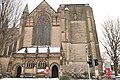 The west elevation, showing the narthex, west window, and incomplete tower