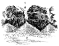 Schema di un allineamento di conoidi (2) al piede di un versante solcato da corsi d'acqua (1) paralleli.