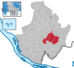 Map of Pinneberg highlighting Pinneberg-Land