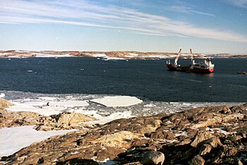 Icebird in Antarctica taken from Wilkes Station looking toward Casey Station across Vincennes Bay (1988)