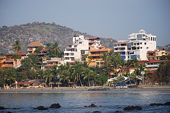 Beach and large hotels in Zihuatanejo