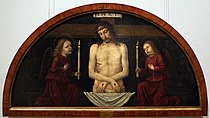 貝爾戈尼奧內（英语：Bergognone）的《兩位天使間的受難耶穌（義大利語：Cristo in pietà tra due angeli）》，57 × 116cm，約繪於1488－1490年，1952年始藏[9]