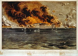 Aagriff uf Fort Sumter, Currier & Ives, handkolorierte Stahlstich