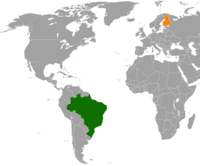 Mapa indicando localização do Brasil e da Finlândia.