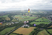 The mass-landing in 2013 at the former Cadbury's factory. BristolBalloonFiesta2013-masslanding.JPG