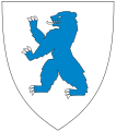 Šėlstantis žydras lokys (bear rampant bleu celeste) Buskerudo apskrities (Norvegija) herbe