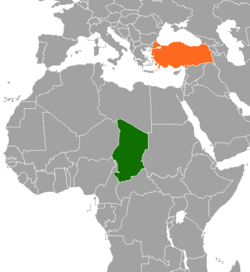 Map indicating locations of Chad and Turkey