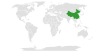 Location map for China and the Dominican Republic.