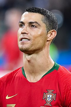 Cristiano Ronaldo na Mistrovství světa 2018 v zápase Portugalska proti Španělsku, v němž vsítil hattrick