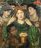 ダンテ・ゲイブリエル・ロセッティ "The Bride" (1865)-中央の人物のモデルはアレクサ・ワイルディング、イートンは右後ろの人物として描かれている。