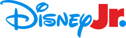 A blue Disney logo and the word "Jr." in red with the period in blue