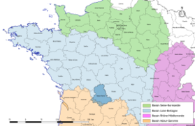 Localisation du département de la Haute-Vienne sur la carte des bassins hydrographiques français.