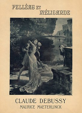 Poster for the prèmiere of Claude Debussy and Maurice Maeterlinck's Pelléas et Mélisande, created by Georges Rochegrosse, edited and nominated by Adam Cuerden.