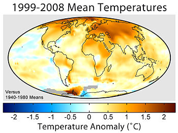 Mean surface temperature change for 1999–2008 ...