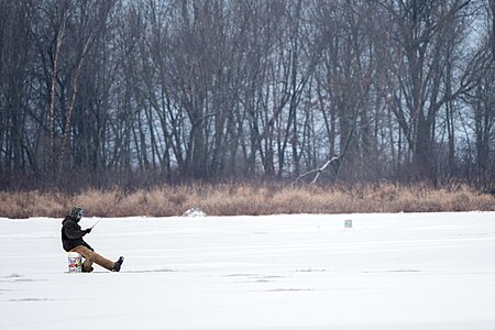 Ice Fishing on the Mississippi River, Buffalo City Wisconsin