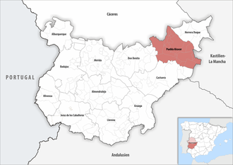 Die Lage der Comarca Puebla Alcocer in der Provinz Badajoz