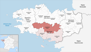 蓬蒂维在布列塔尼大區与莫尔比昂省的位置