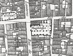 Kyrkorna Madeleine-en-la-Cité och Sainte-Croix de la Cité på en karta från 1800-talet.