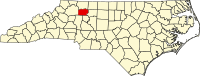 Map of Severna Karolina highlighting Yadkin County