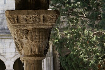 Cloister capital in West Gallery depicting the mythical Tarasque beast of Provence