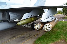 A CRV7 on a retired CF-18 at the Musee de la Defense aerienne at CFB Bagotville. Musee defense aerienne - CF-18 Hornet - armements.jpg