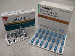 English: Medication used for obesity. Orlistat...