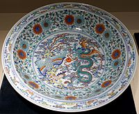 One of a pair of large dishes with dragon and phoenix design, Yongzheng period, 1723–1735