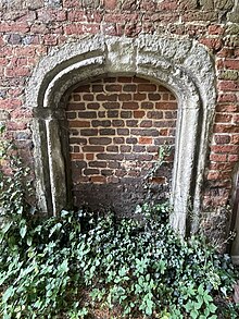 Tudor doorway to the Guardroom in Gatehouse. Low current height indicates original ground level was lower than today. Porter's door.jpg